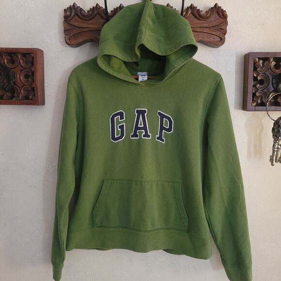 Gap Tops - VTG GAP 2000s Womens Classic Brand Logo Spell Out Cropped Hoodie Green Navy✨️M